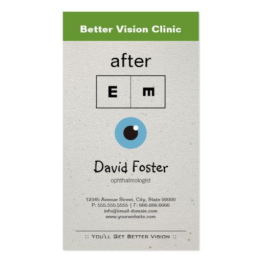 Eye Doctor Ophthalmology Ophthalmologist Optometry Business Cards (back side)