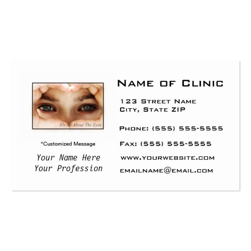 Eye Exam Appointment Reminder Heart Shaped Hands Business Card Templates (front side)