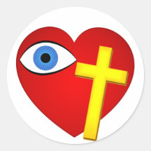 eye heart cross round sticker