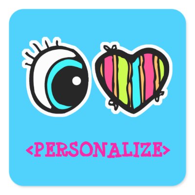 Eye Heart Pictogram, <PERSONALIZE> Square Sticker Zazzle_sticker Eye Heart Pictogram, <PERSONALIZE> Square Sticker Zazzle_sticker