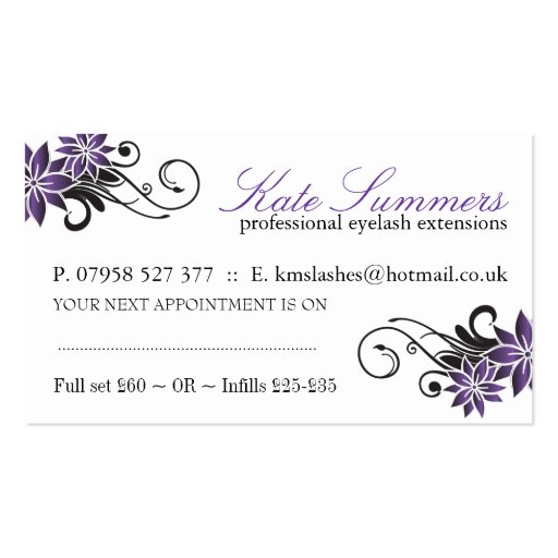 Eye Lash Extensions Business Cards (back side)
