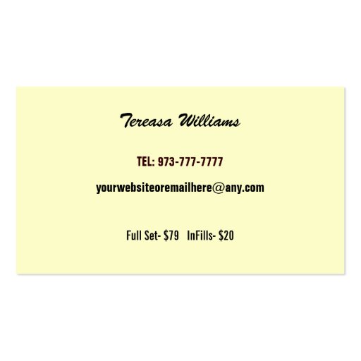 Eye Lash Extensions Business Cards (back side)