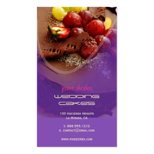 Eye popping chocolate cake, bakers business cards (back side)