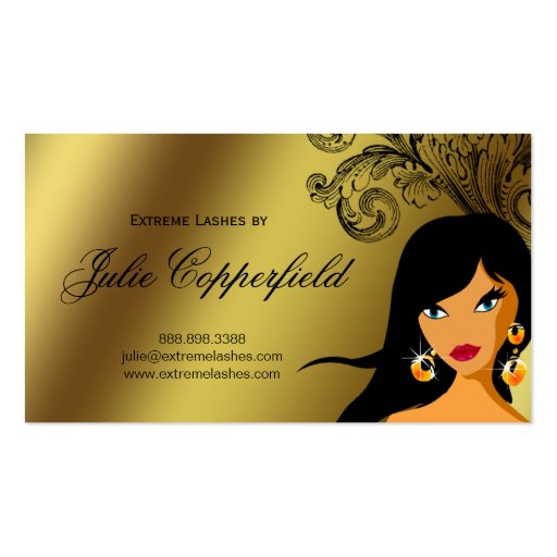 Eyelash Business Card Gold Ethnic Woman Tan (back side)