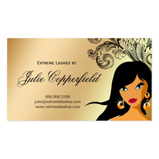 Eyelash Business Card Gold Ethnic Woman Tan 2 (back side)