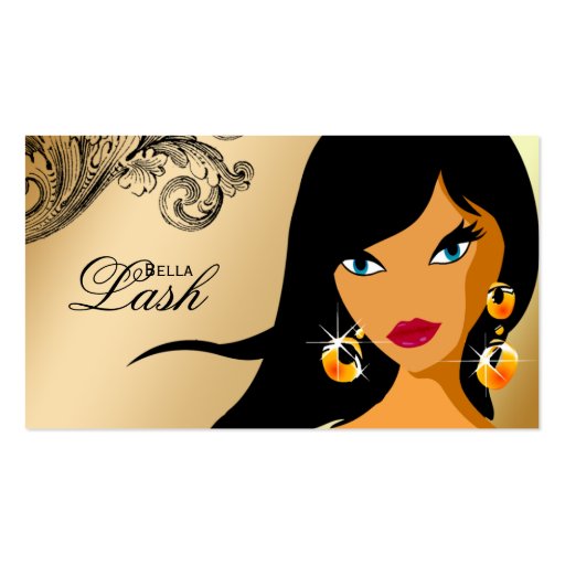 Eyelash Business Card Gold Ethnic Woman Tan 2 (front side)
