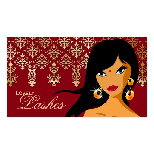 Eyelash Business Card Indian Woman Gold Burgundy (front side)