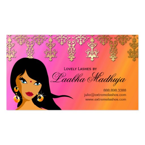 Eyelash Business Card Indian Woman Orange Pink (back side)