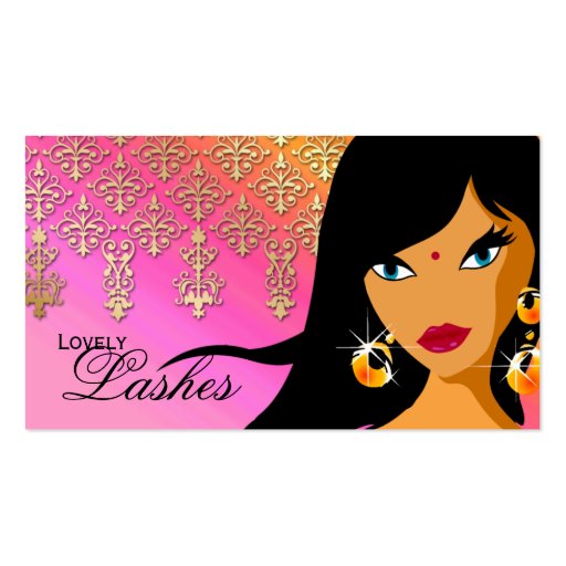 Eyelash Business Card Indian Woman Orange Pink (front side)