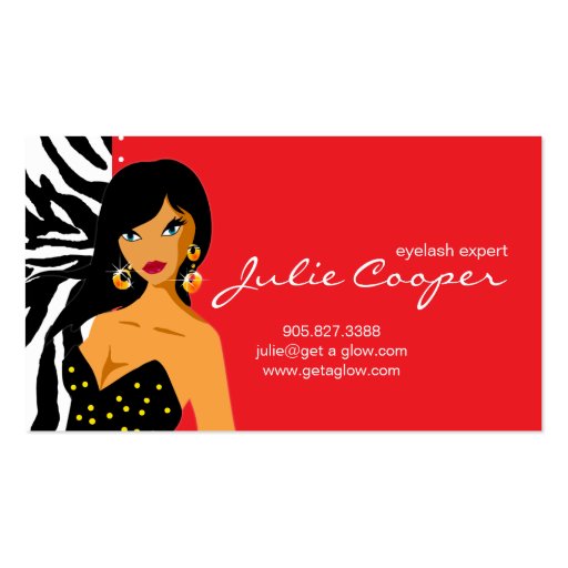 Eyelash Business Card Zebra Woman Red (back side)