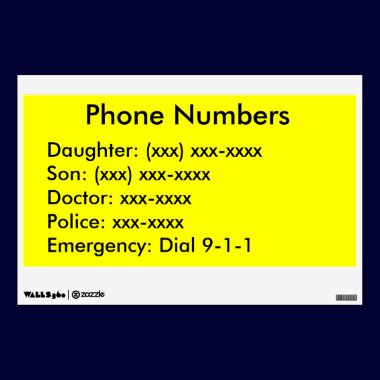EZ-C Bright Yellow Phone List Wall Decal wall decals