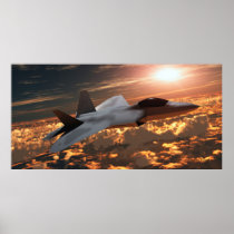 fighter, jet, f22, stealth, raptor, burner, military, technology, flame, airplane, sky, afterburner, force, supersonic, air, aerodynamic, armed, army, cloud, conflict, fly, flying, airforce, nato, navy, plane, security, speed, turbine, war, warfare, wing, power, sunset, Poster with custom graphic design
