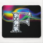 "F" Diamond Bling with Rainbow Swirl Mousepad