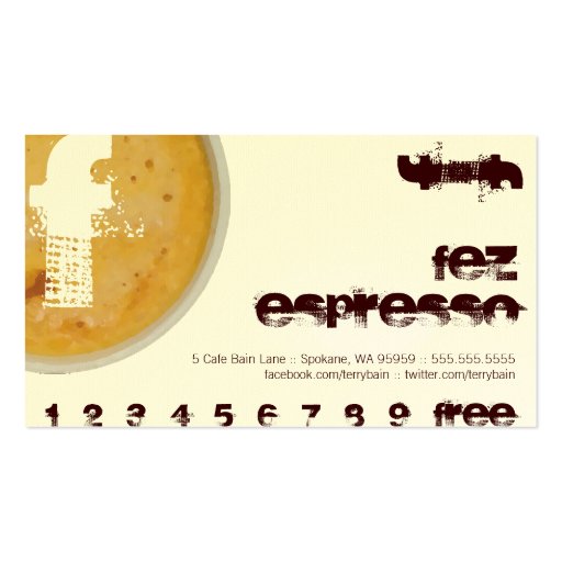 F - Initial Letter Foamy Coffee Cup Loyalty Punch Business Card Template (front side)