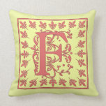 F INITIAL PILLOW - Pink F on YELLOW Background pillows