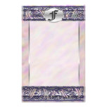 F Initial "Purple Sunrise" Silver Filigree Unlined Custom Stationery
