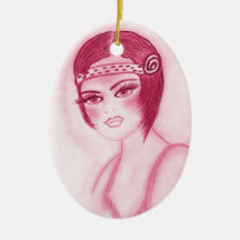 Fab Flapper Girl in Red Christmas Tree Ornaments