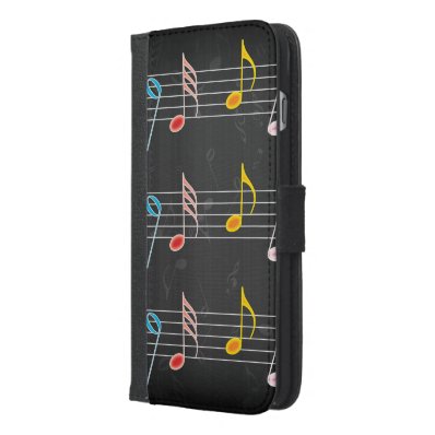 Fab Music Notes on Black iPhone 6/6S Plus Wallet Case