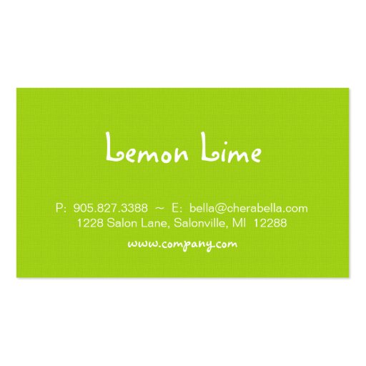 Fabric Business Card Plaid Stripes Lime Green (back side)