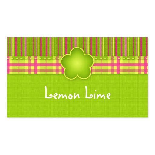 Fabric Business Card Plaid Stripes Lime Green