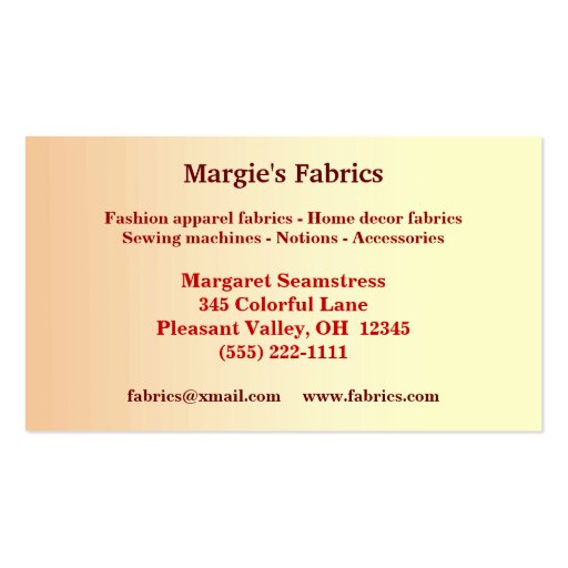 Fabric Store Business Card (back side)