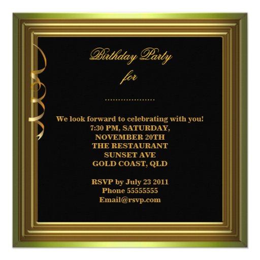 Fabulous 21 Celebration Gold Green Birthday Party Custom Invitations
