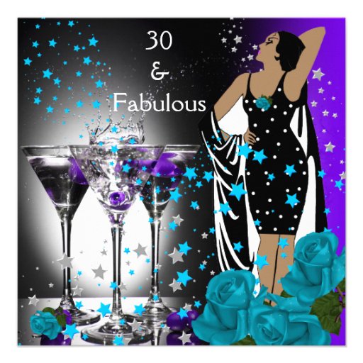Fabulous 30 30th Birthday Teal Roses Purple Invitations