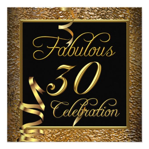 Fabulous 30 Celebration Gold Black Birthday Party Announcement