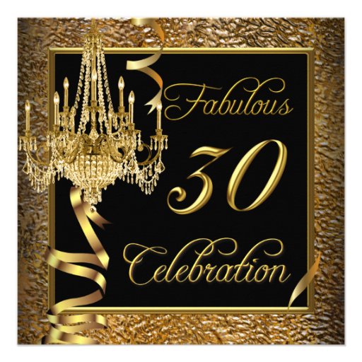 Fabulous 30 Celebration Gold Black Chandelier Custom Invite