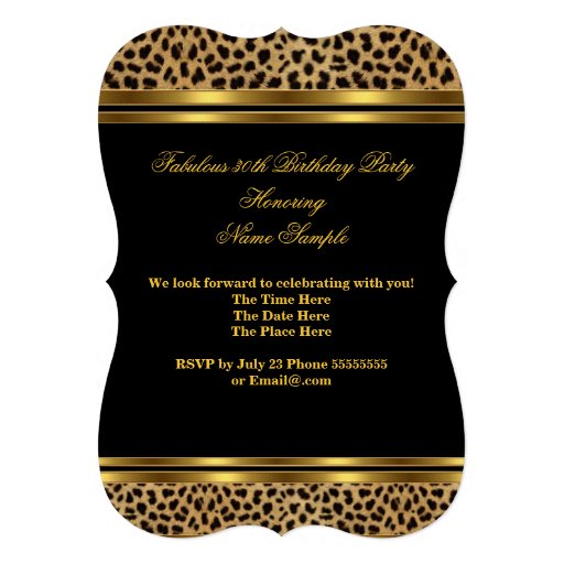 Fabulous 30 Gold Black Leopard 30th Birthday 2 Invite