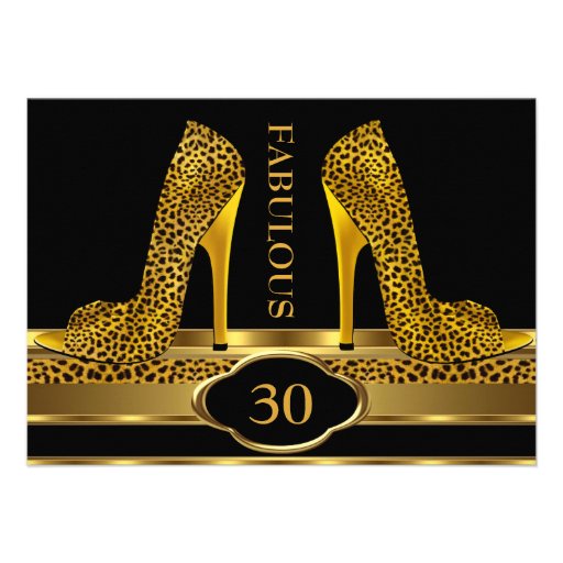 Fabulous 30 Leopard Gold Cheetah High Heels Party Personalized Announcements