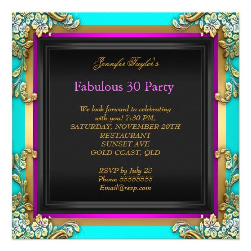 Fabulous 30 Pink Teal Gold Birthday Party Announcement