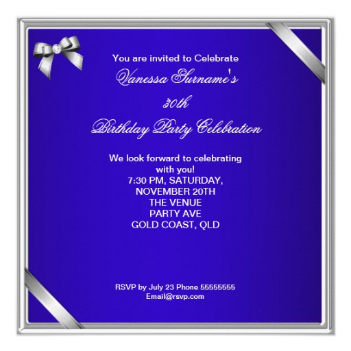 Fabulous 30 Royal Blue Diamond Silver Photo Invite