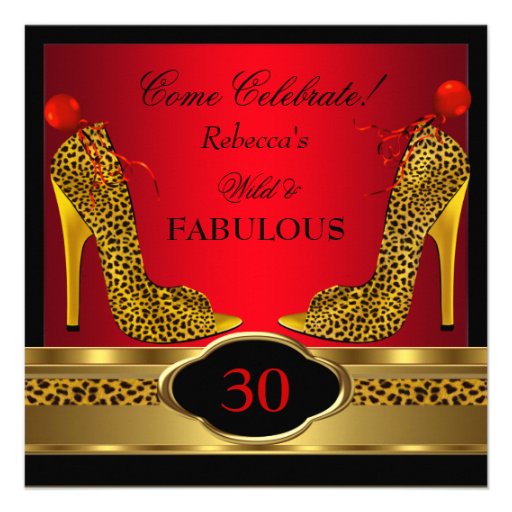 Fabulous 30 Wild Leopard Red Cheetah High Heels Custom Invites