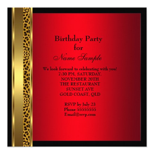 Fabulous 30 Wild Leopard Red Cheetah High Heels Custom Invites