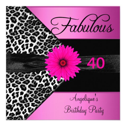 Fabulous 40 Birthday Party Hot Pink Leopard Invitations