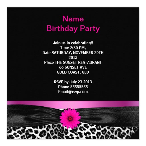 Fabulous 40 Birthday Party Hot Pink Leopard Invitations