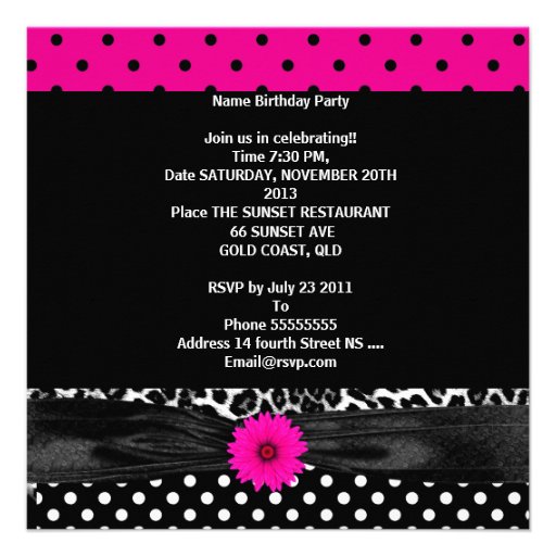 fabulous 40 Birthday Zebra Spot Polka Dot Invite