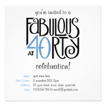 Fabulous 40 black blue Birthday Invitation invitations