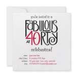 Fabulous 40 black red Birthday Invitation