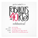 Fabulous 40 black red Birthday Invitation