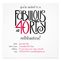Fabulous 40 black red Birthday Invitation invitations