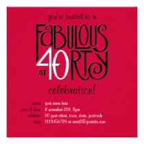 Fabulous 40 black white red Birthday Invitation invitations