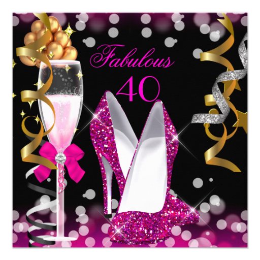Fabulous 40 Hot Pink Gold Black Bubbles Party Invitation
