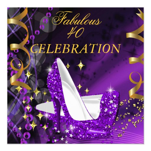 Fabulous 40 Woman's Purple Gold Heels Birthday Custom Invite