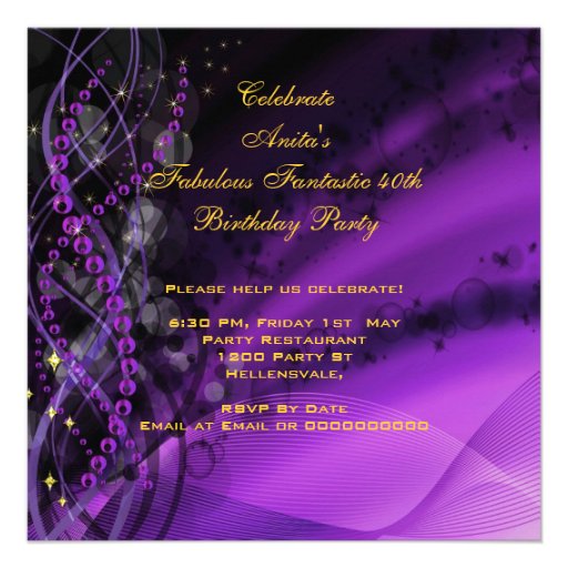 Fabulous 40 Woman's Purple Gold Heels Birthday Custom Invite