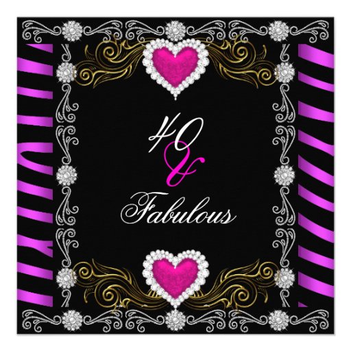Fabulous 40 Zebra Pink Black Silver 40th Party Invitations