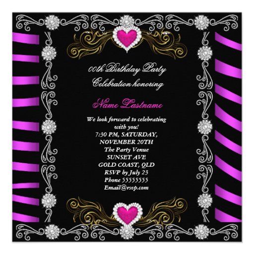 Fabulous 40 Zebra Pink Black Silver 40th Party Invitations