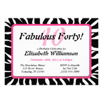 Fabulous 40 Zebra Print & Pink Birthday Invites