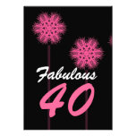 Fabulous 40th Birthday Party Pink Flowers W1487 invitations